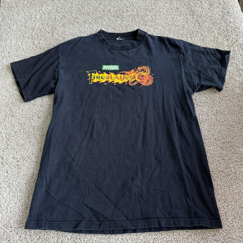 MSA Fireslayer Shirt Mens Large Black Dragon Fire Graphic Tee T-Shirt Fantasy